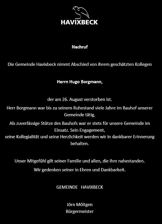 Nachruf für Hugo Borgmann