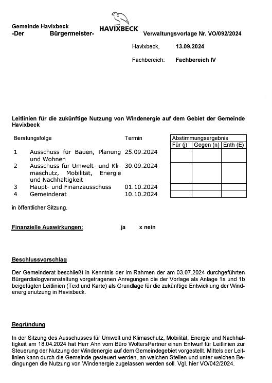 Keine „Leitlinien für die zukünftige Windkraftnutzung im Gemeindegebiet.“ 