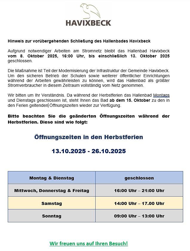 vorübergehende Schließung des Hallenbades