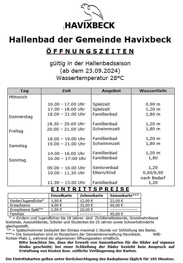 Öffnungszeiten des Hallenbades