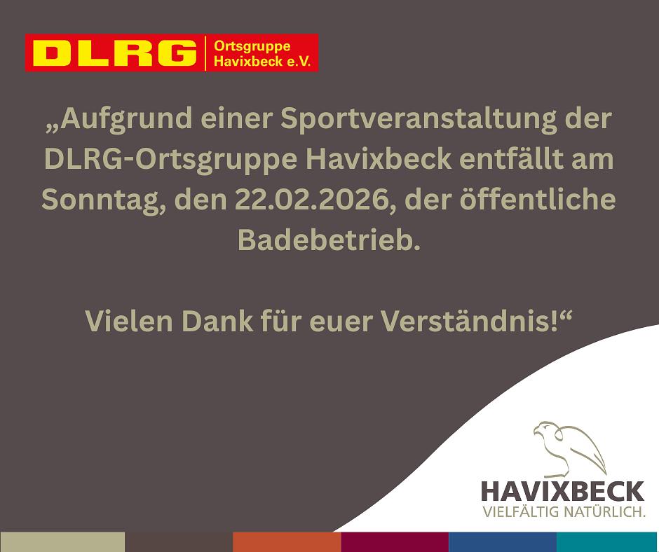Hallenbad bleibt am Sonntag 22.02.2026 geschlossen