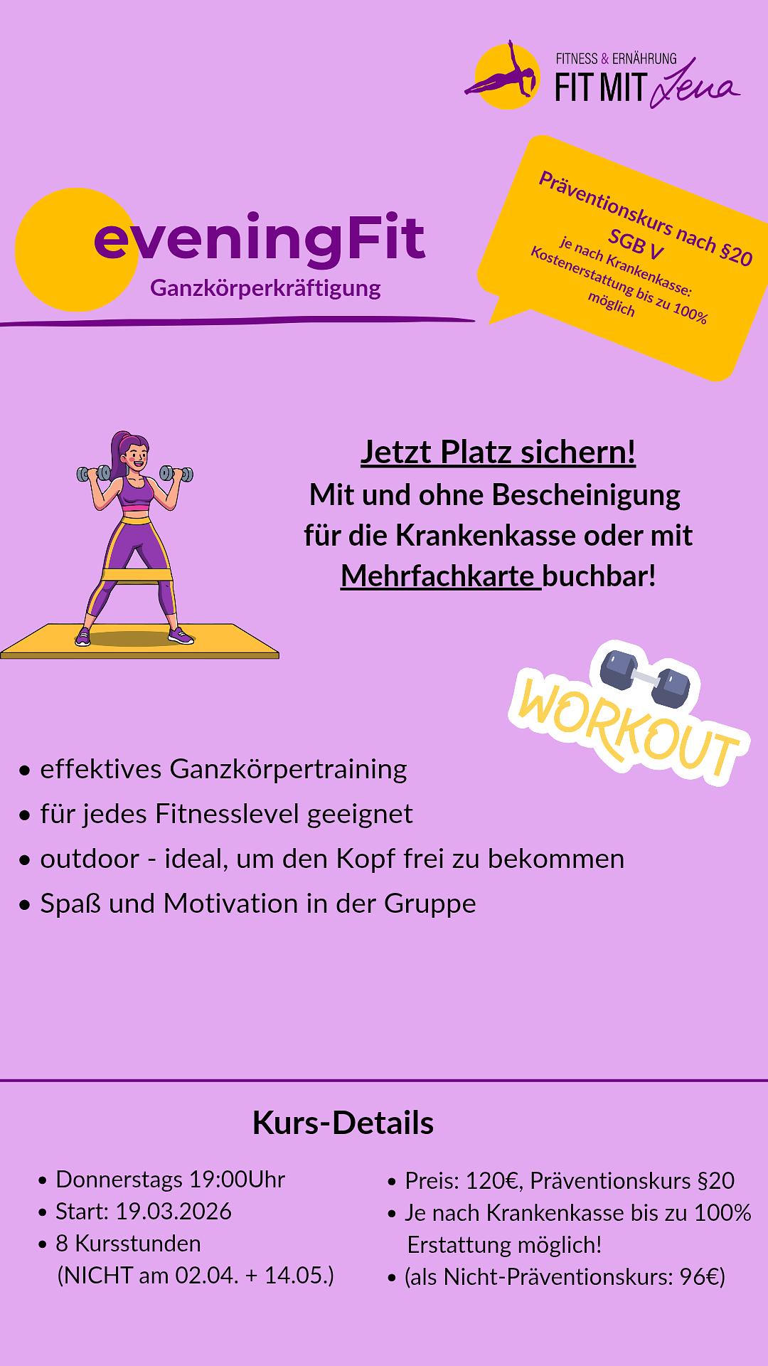 Start Kurs: eveningFit (bis zu 100% Kostenerstattung durch die Krankenkassen)