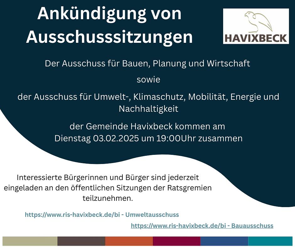 Ankündigung von Ausschusssitzungen