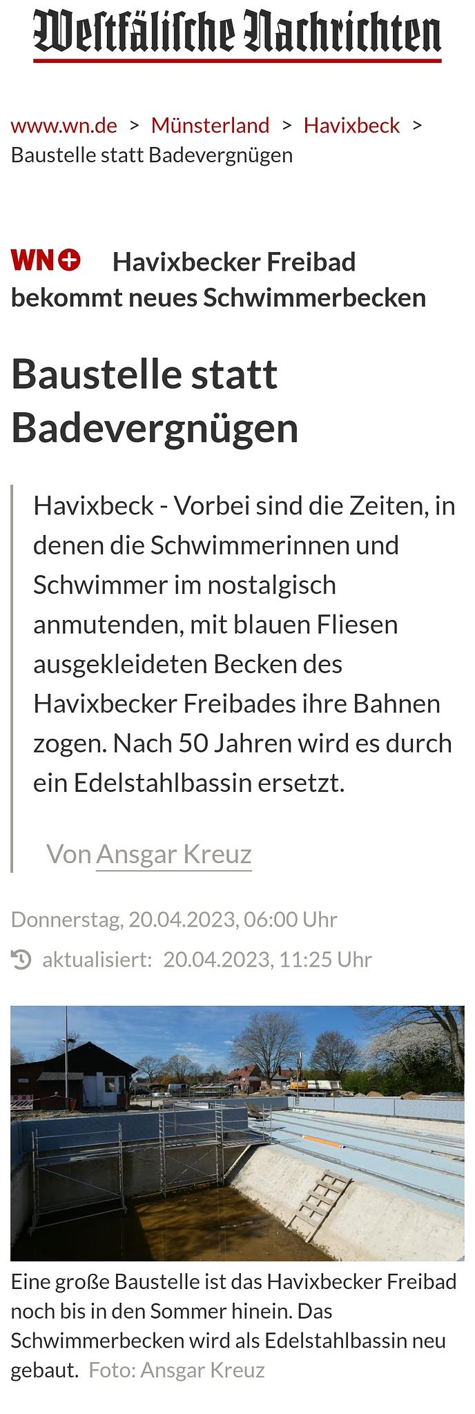 Baustelle statt Badevergnügen 