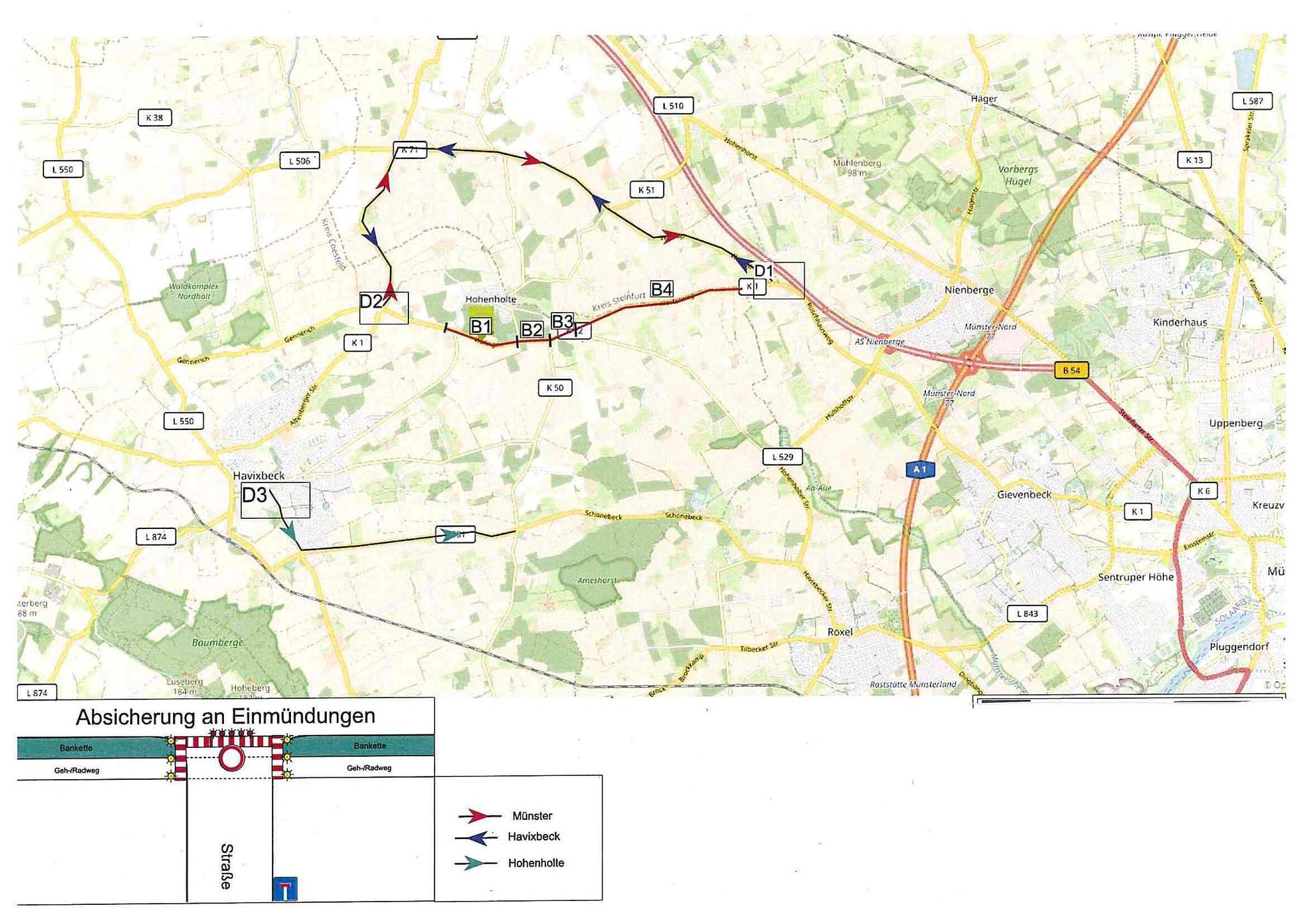 Kreis sperrt Abschnitt der Kreisstraße 1 zwischen Havixbeck und Münster