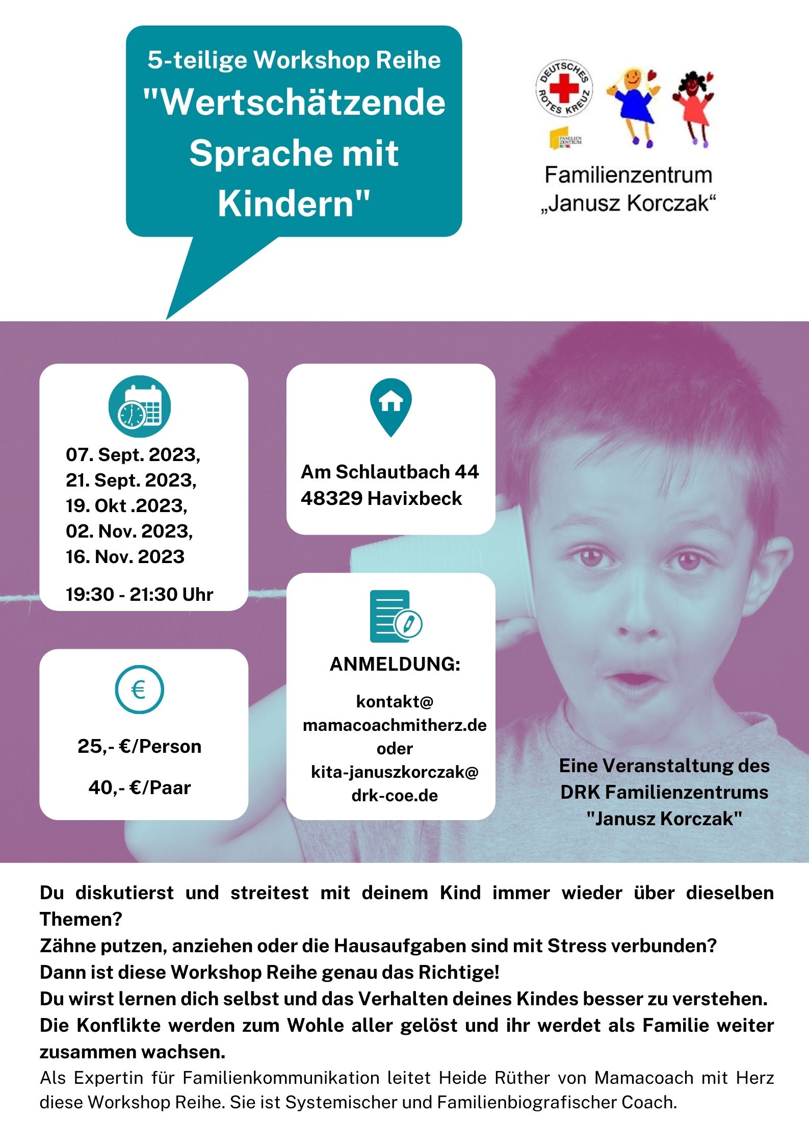 5-teilige Workshop wertschätzende Sprache mit Kindern mit Heide Rüther